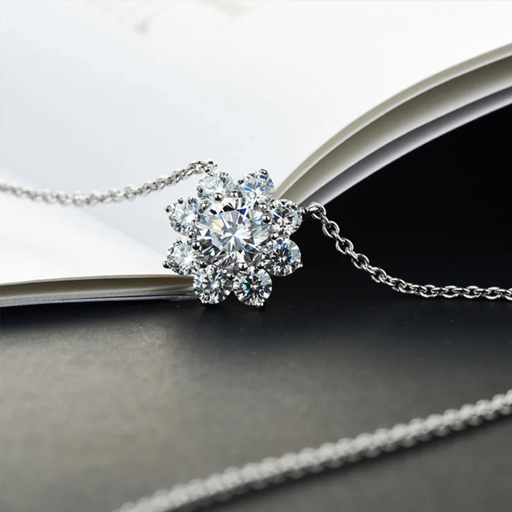 1.73CT D Color Full Moissanite Pendant Necklace for Women Certified 925 Sterling Silver Sunflower Necklace Party Wedding Jewelry