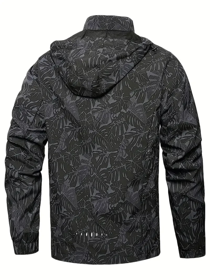 Men's Casual Lightweight Waterproof Windbreaker Jacket, Full Zip Up Hooded Shell Outdoor Hiking Coat For Autumn Size