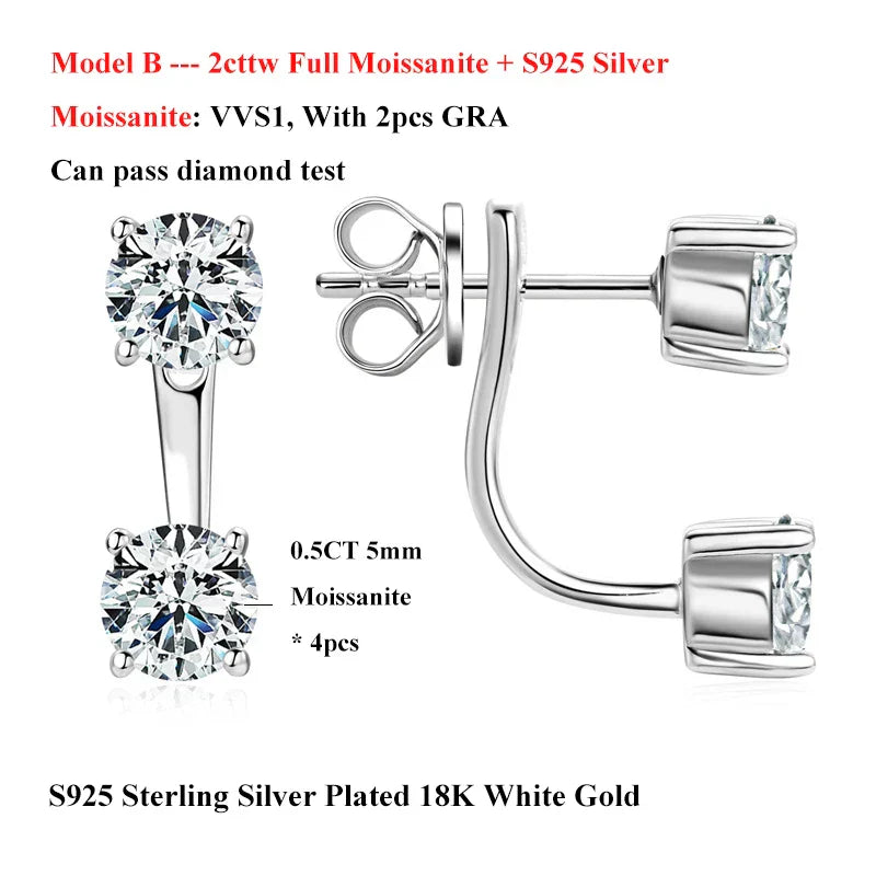 2 in 1 Pear Marquise Cut Moissanite Stud Earrings for Women S925 Silver Full Lab Diamond Dainty Pierced Ear Fine Jewelry