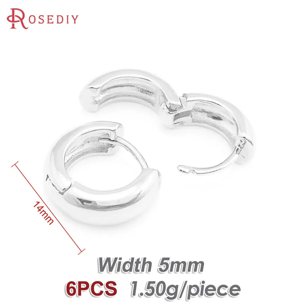 6PCS 14MM 16MM 18MM 23MM 25MM 30MM 18K Gold Color Brass Round Circle Loop Earrings Hoops Jewelry Making Supplies Accessories