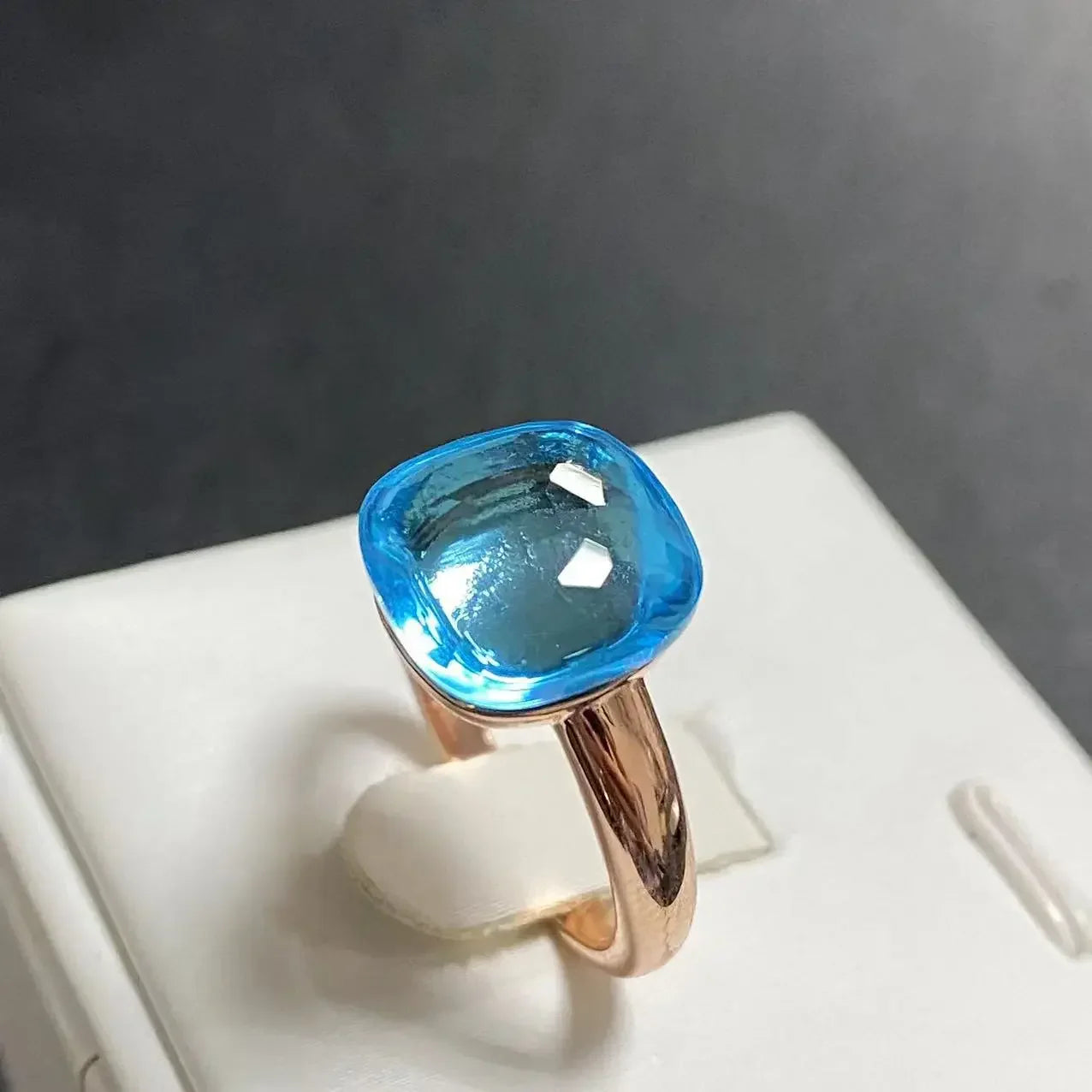 Trendy 12.6mm Flat Rose Gold Ring 35 Candy Colors Green Amethyst Turquoise Crystal Jewelry Gift for Women