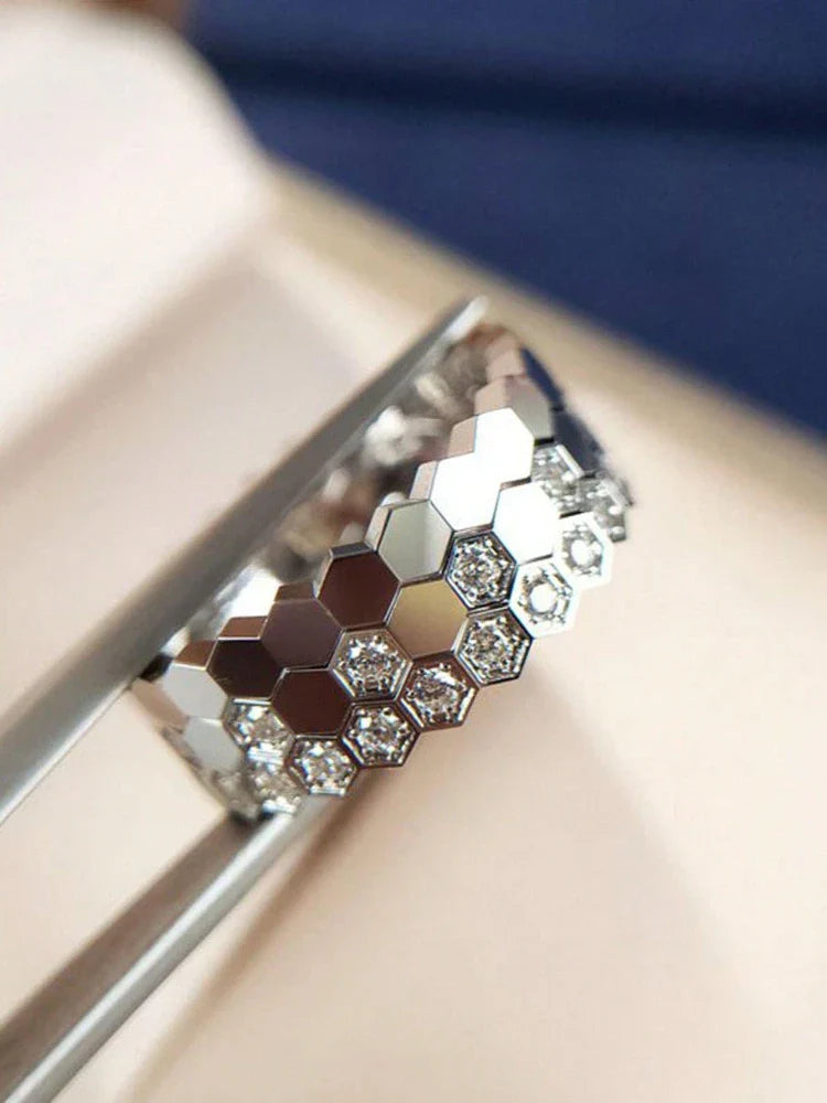 925 Sterling Silver Personality Simple Delicate Honeycomb Ring For Women Engagement Wedding Luxury High Quality Fine Jewelry