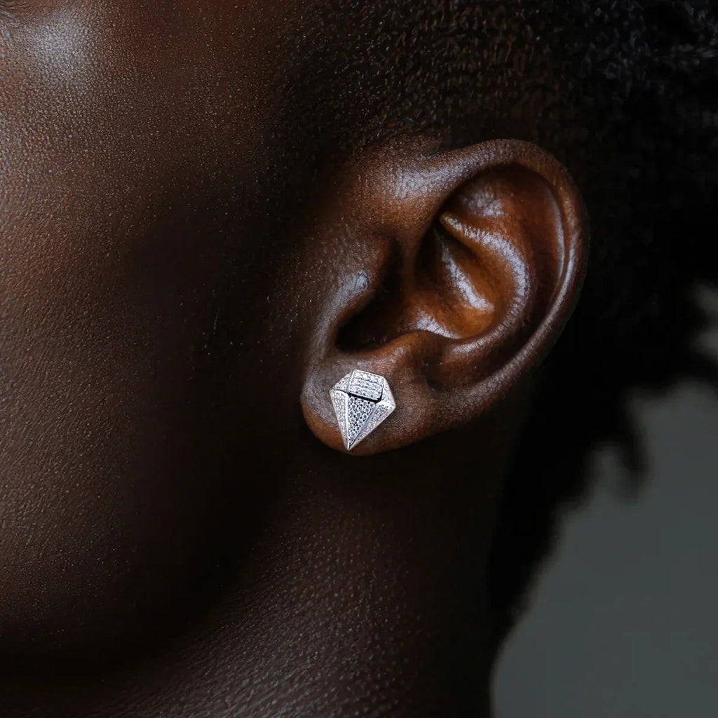 Rhombus Earrings 0.94cttw Moissanite Hip Hop Style 925 Sterling Silver Frosty Heavy Metal Stud for Women & Men