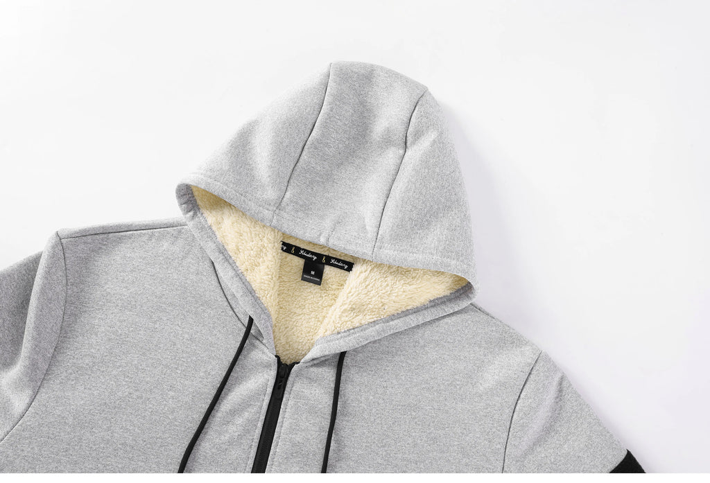 Men's Casual Thickened Wool Jacket Warm Zipper Hoodies Cardigan Sports Long Sleeve Sweatshirts Hooded Coat