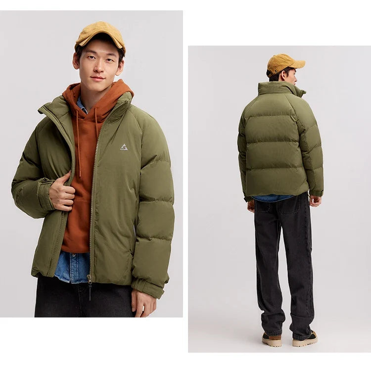 Down Jacket Men 2024 Winter New Outdoor Texture Printed Coat Loose Raglan Sleeve Stand-Up Collar Trendy Down Jacket