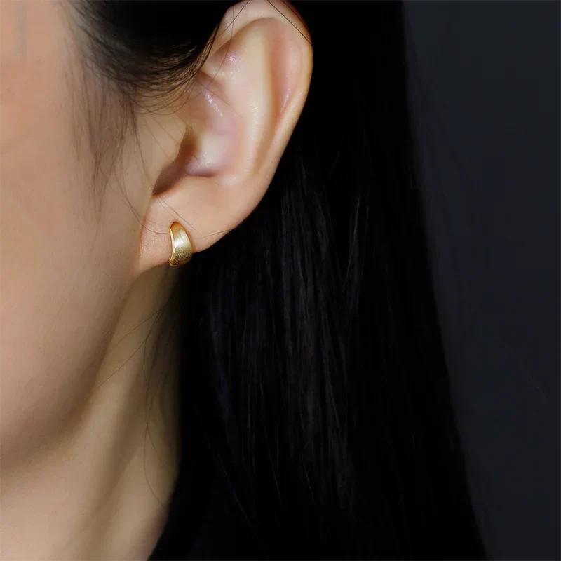 925 Sterling Silver Fine Matte Simple Wide Huggies Gothic Hoop Earrings for Women Unisex Piercing Rock Jewelry Ear Buckle