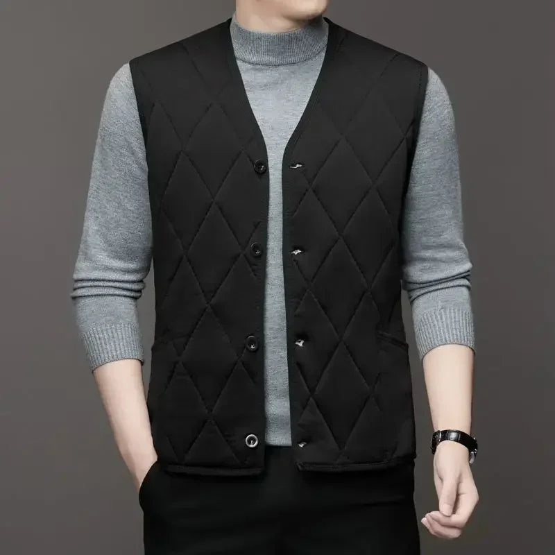 Autumn Winter waistcoat Men Lamb Fleece Coat Vest Button Cardigans Thicken Warm Solid V-Neck Casual Plaid Jackets