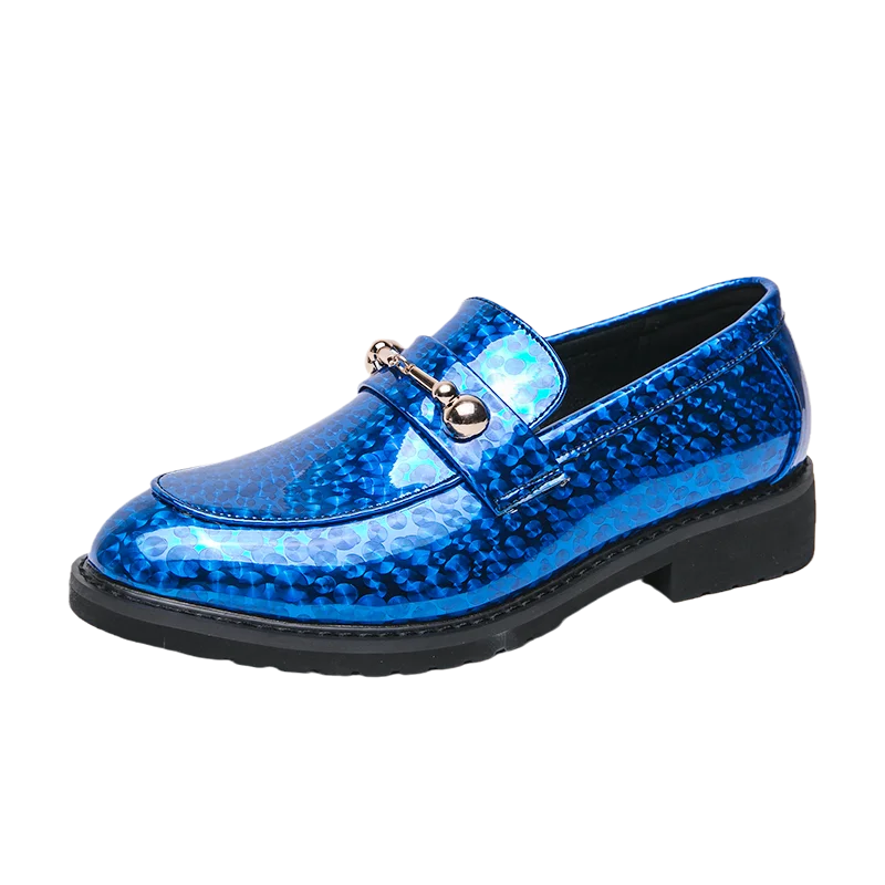 Men's Glossy Leather Shoes European American Luxury Blue High-end Banquet Loafers Commuting Party Dress Formal Shoes Size：38-46