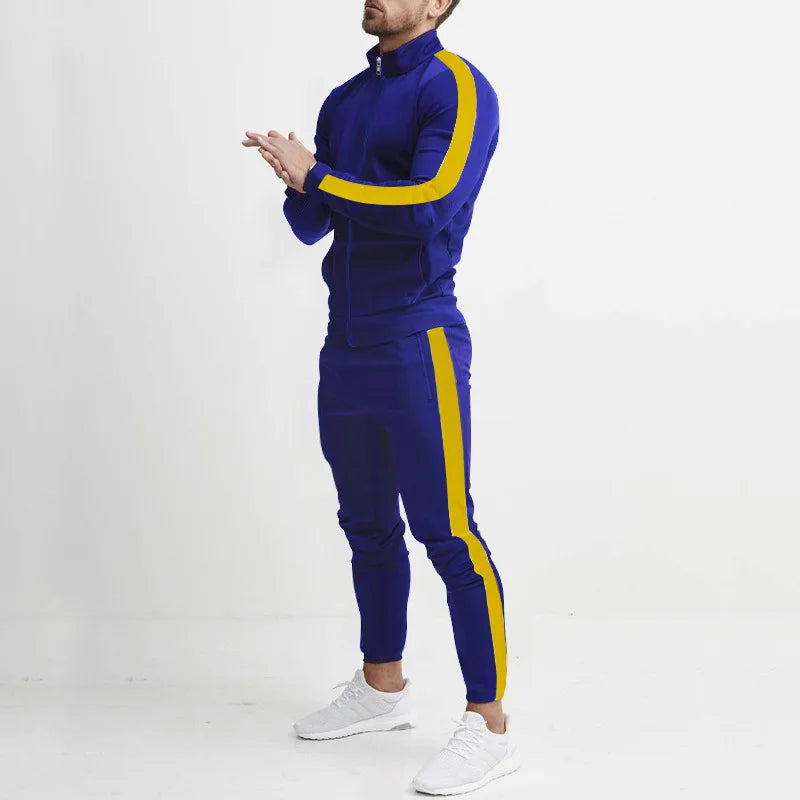 2025 autumn and winter new casual men's sports suits, color matching men's clothing, casual suits hooded trendy sports