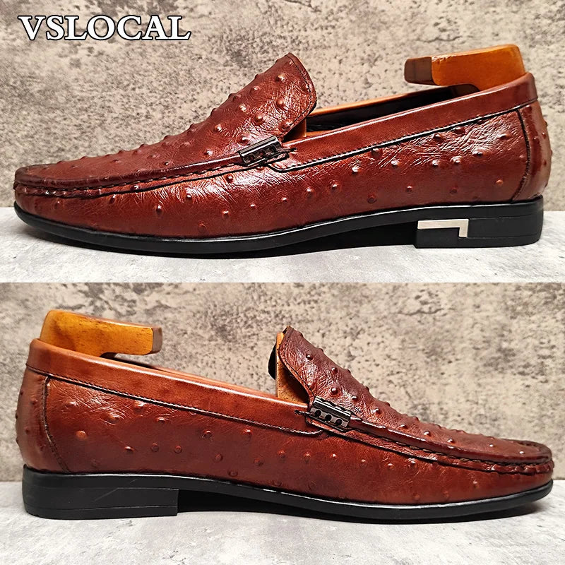 Luxury Brand Men Loafers Shoes Black Brown Ostrich Print Pointed Toe Slip-on Casual Mens Dress Shoes Slip on Loafers Men