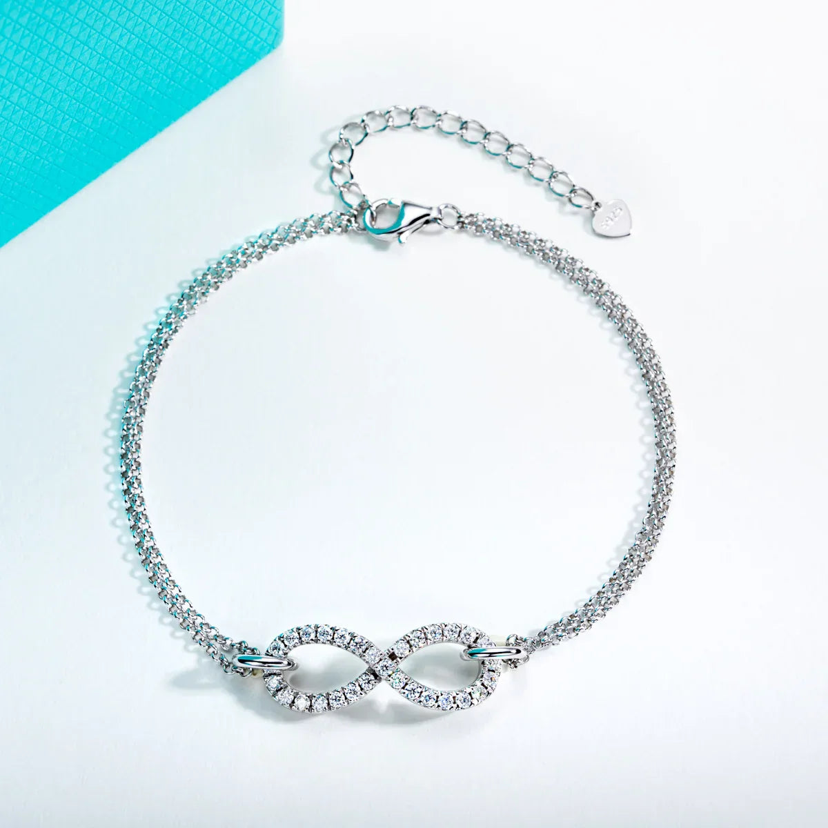 1.7mm Moissanite Bow-Knot Bracelet 925 Sterling Silver Lab Created Diamond 18+5cm Adjustable Bracelets for Woman Gifts