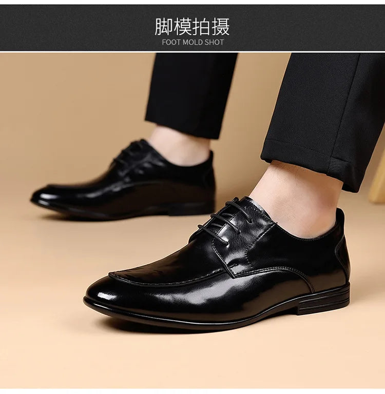 Spring Autumn New Pointed Toe Leather Shoes Men Fashion Business Casual Shoe Male Lace Designer Solid Color Wedding Shoes Man
