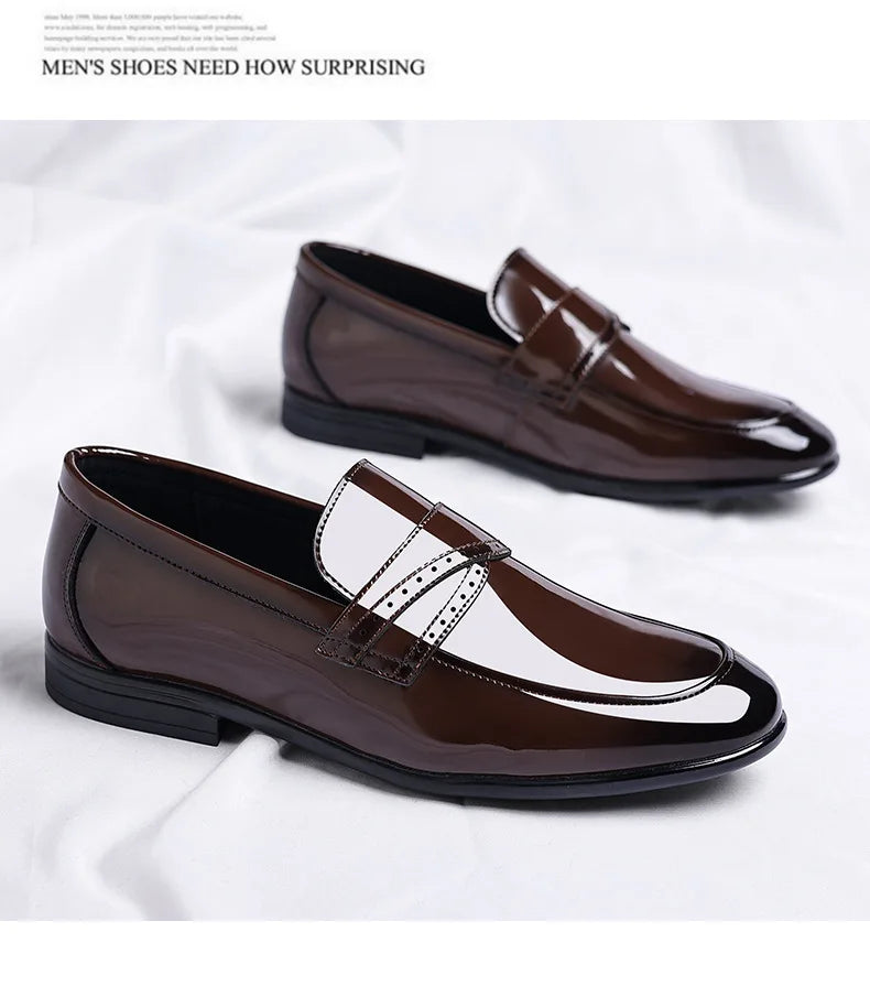 Spring Autumn New Patent Leather Shoes for Men Solid Color Fashion Wedding Shoes Male Low Top Casual Loafers Man