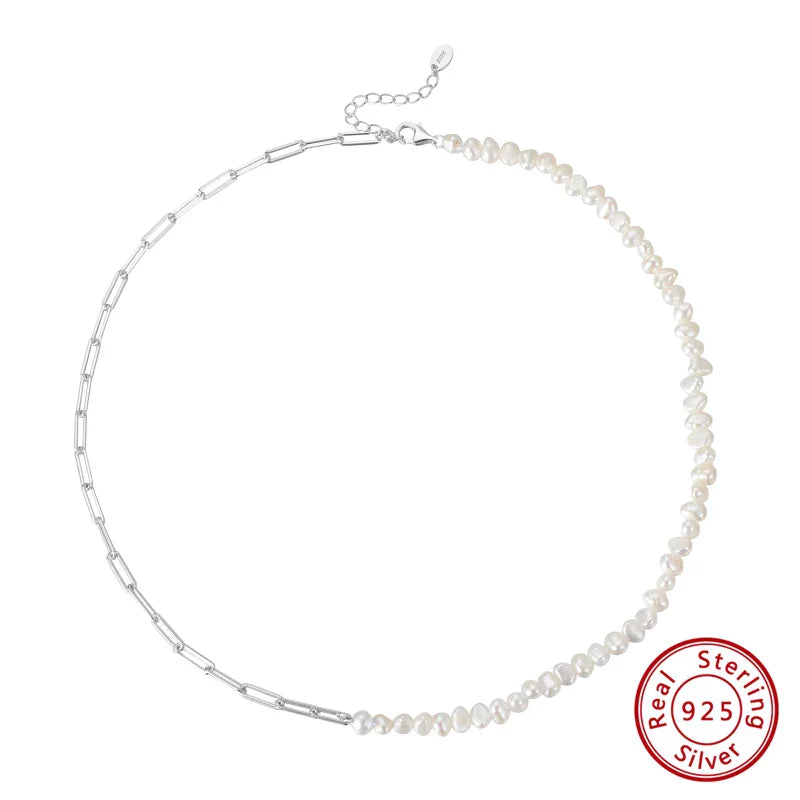 Natural Pearls Beaded Necklace with 925 Sterling Silver Paperclip Chain Wedding Party Fashion Pearls Jewelry GPN13