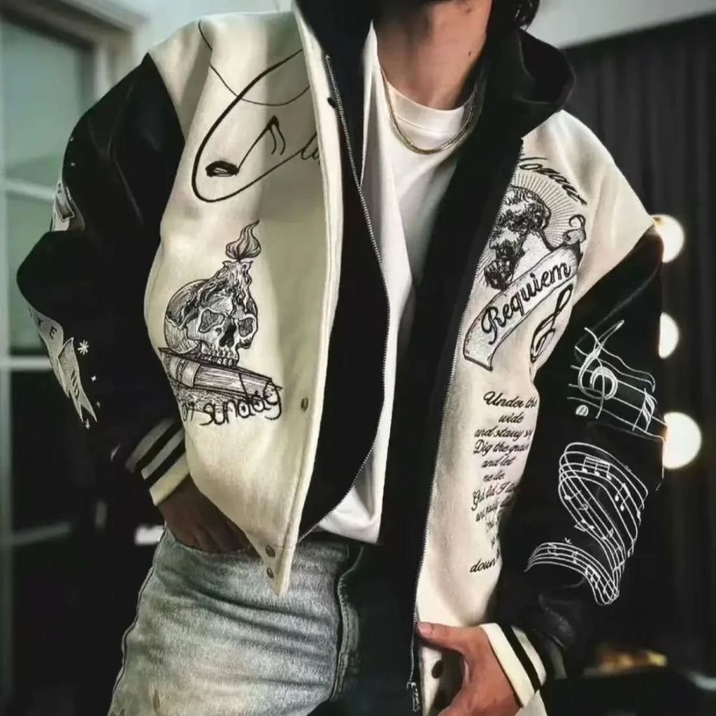 Embroidery Varsity Jacket Men PU Leather Sleeves Oversized Bomber Jackets Women Baseball Coats Streetwear Men Clothing