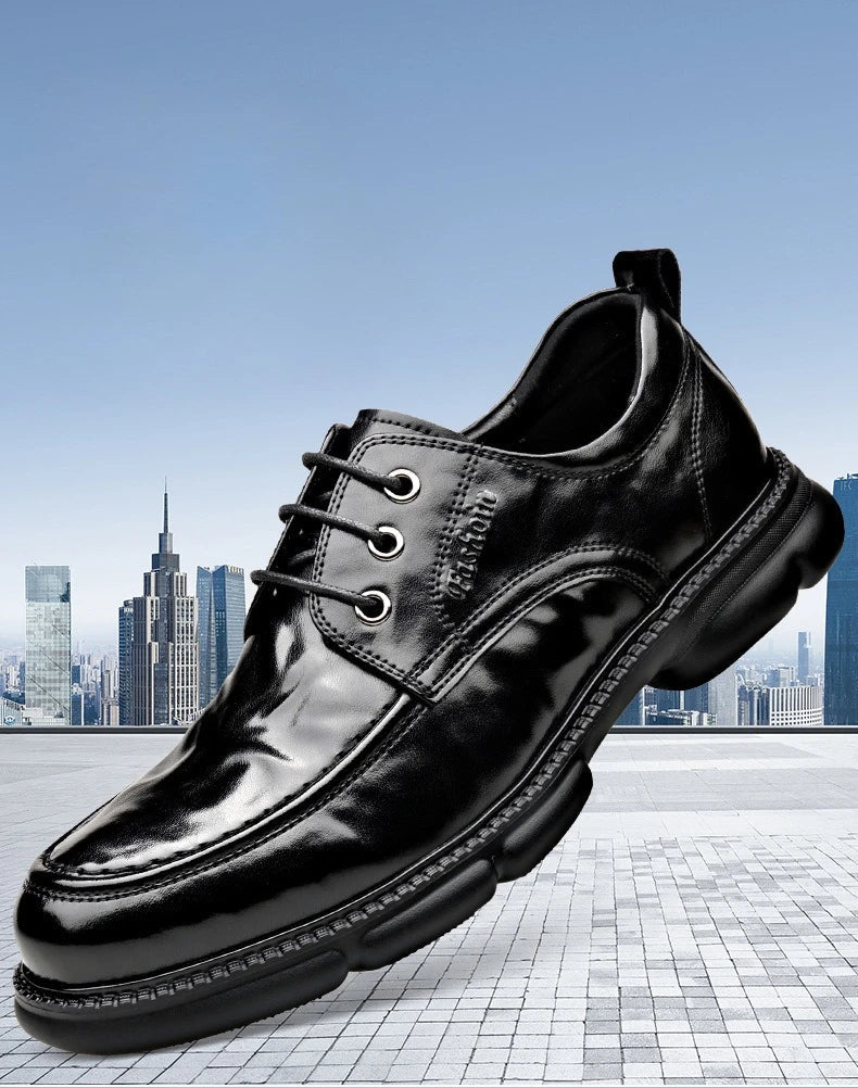 Summer Hallow Cow Leather Shoes for Men Fashion Casual Black New Designer Dress Shoes Male Lace Breathable Platform Shoes Man