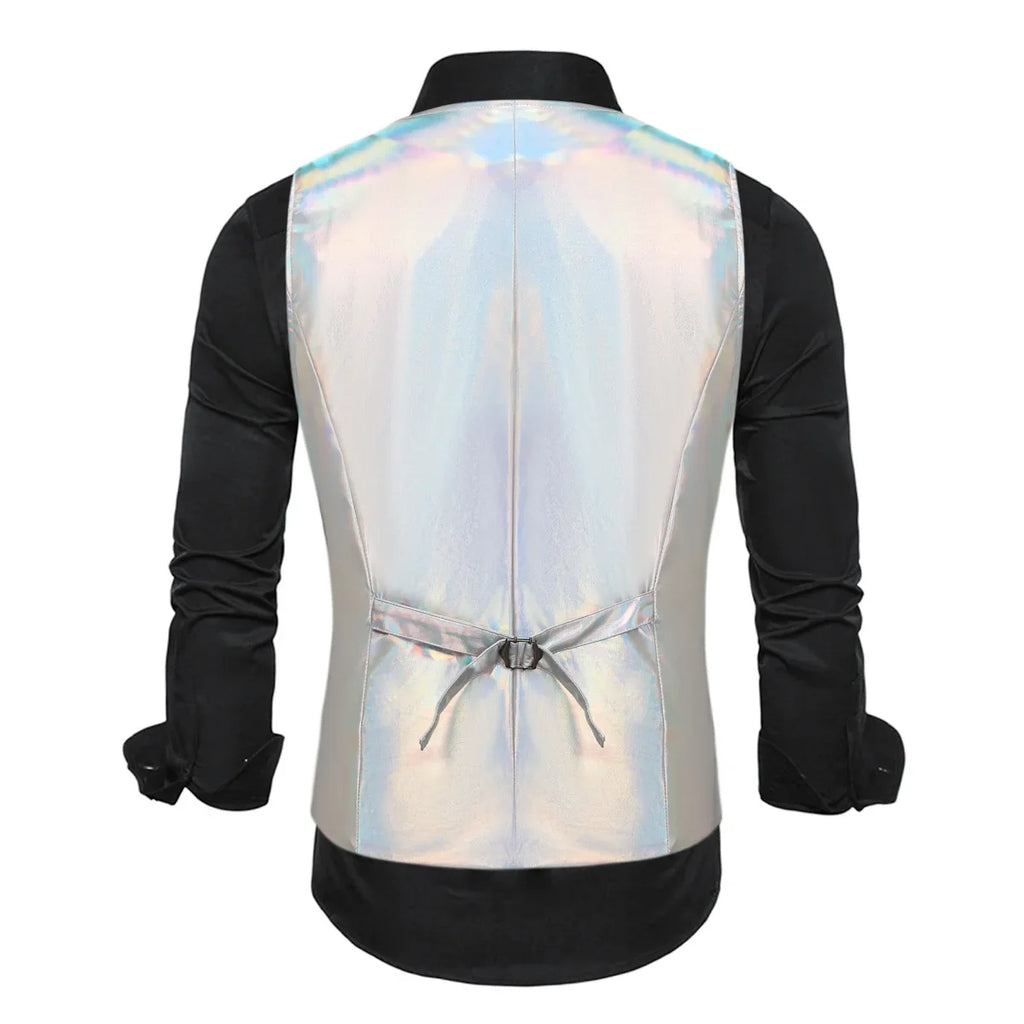 2025 New Gold, Silver, Pink, Purple Disco Glitter Vest for Men, Six Color Bright Men's Waistcoat with Bow Tie, Eur Size S-2XL