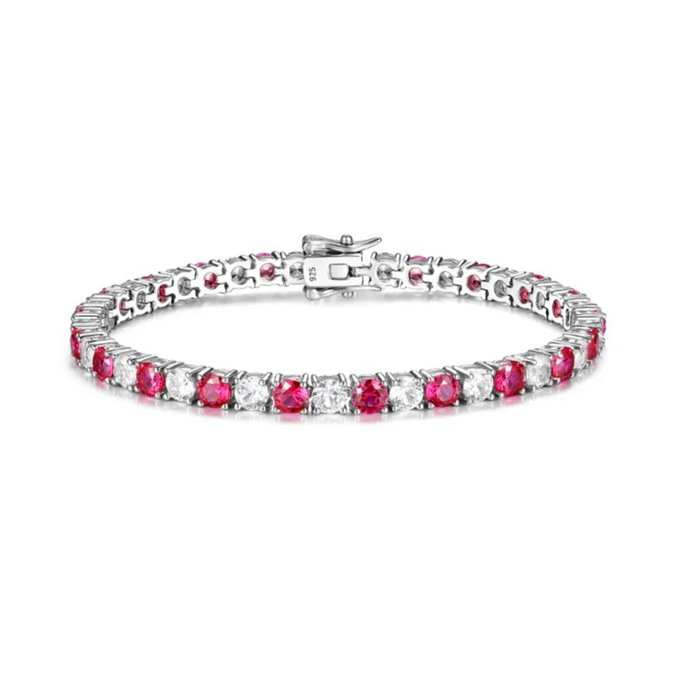 4mm 5mm Moissanite Diamond and Emerald Ruby Tennis Bracelet for Women Men S925 Sterling Silver Fine Jewelry