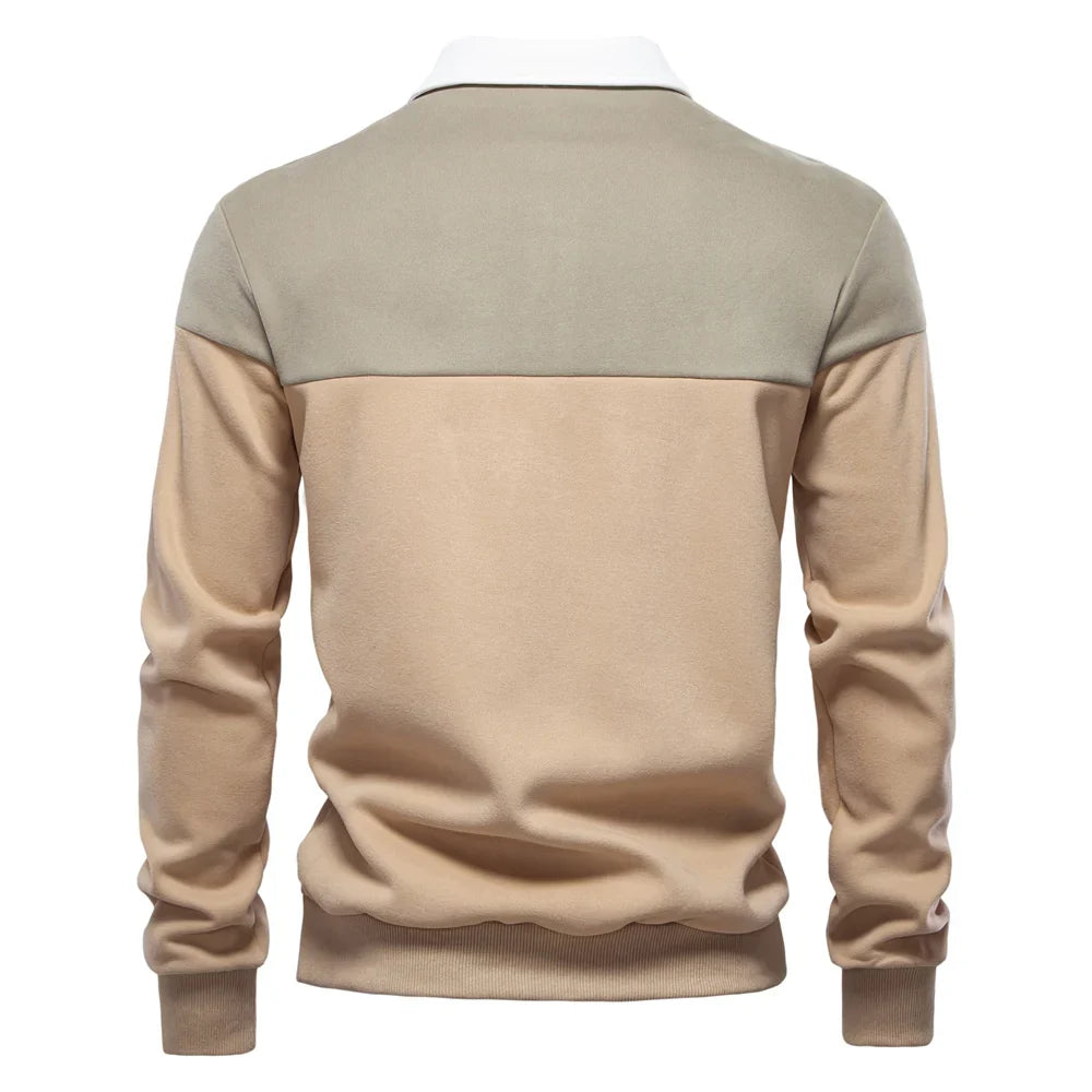 Men's Premium Cotton Sweatshirt Color Block Sweatshirt Long Sleeve Business Casual Social Sweatshirt