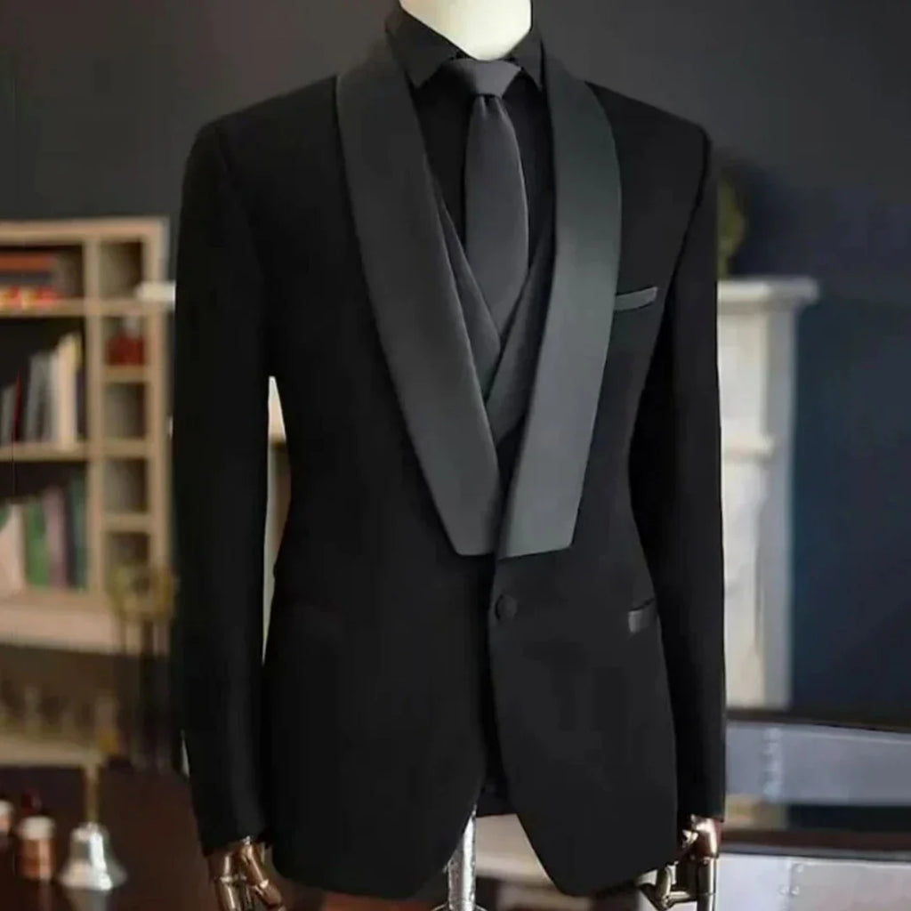 Men Suit 3 Pieces Black With Bright Lapel Single Button For Wedding Banquet Party Prom Business Work Daily Jacket Vest Pants