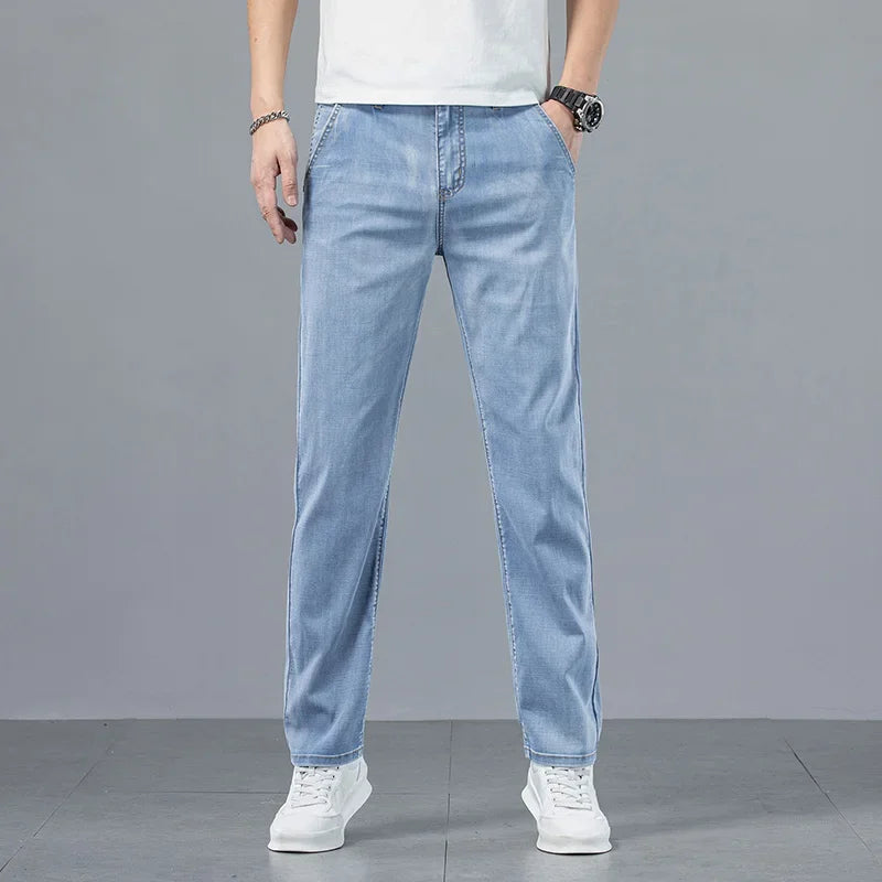 2026 New in Lyocell Fabric Summer Ultra-thin Men's Jeans Soft Drape Loose Straight Casual Denim Pants Street Wide Leg Trousers