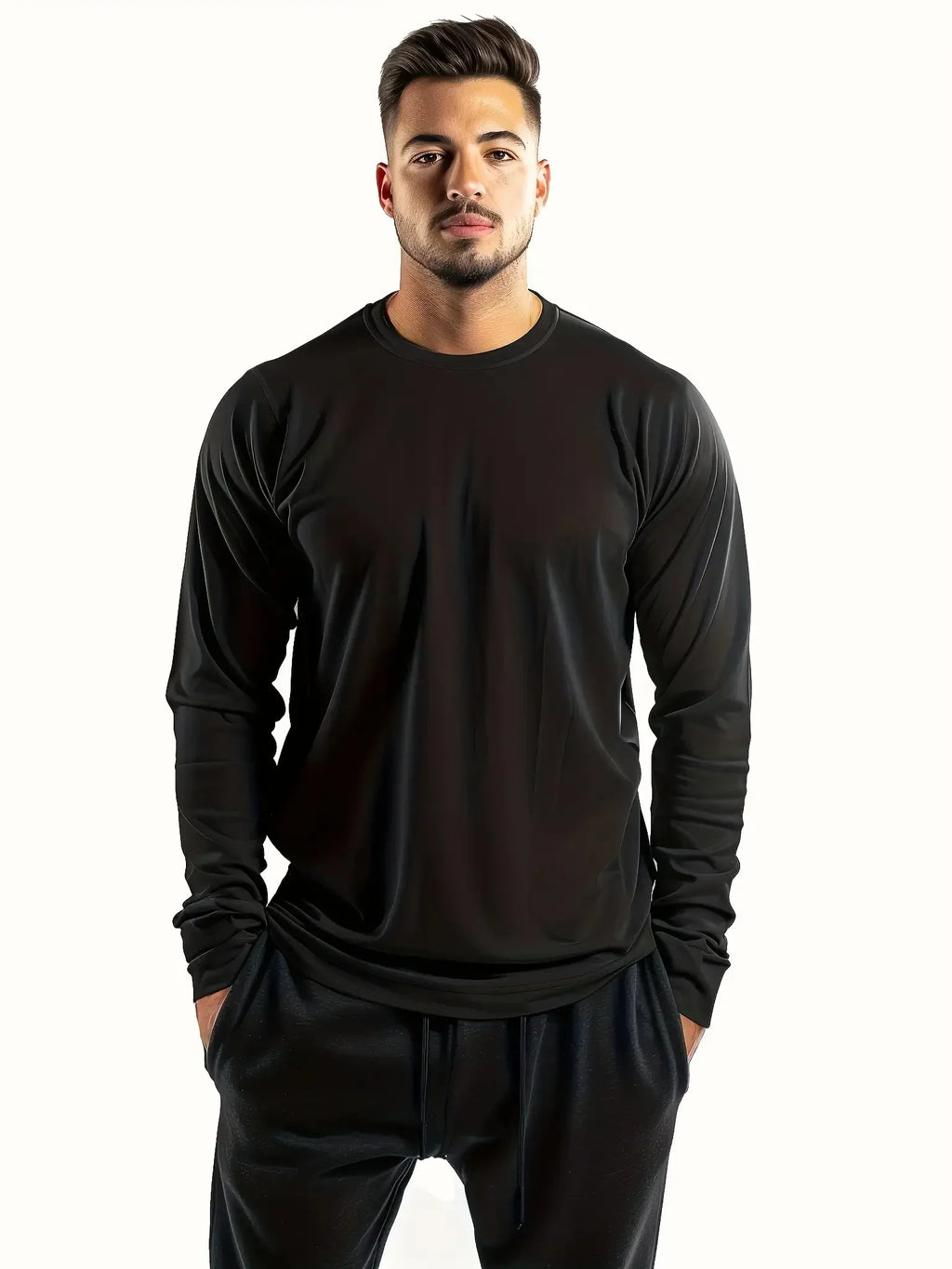 Men's Casual Pure Color Sweat-Wicking Breathable Quick-Dry Long Sleeve Sport T-Shirt Single Piece Summer Outdoor Activity