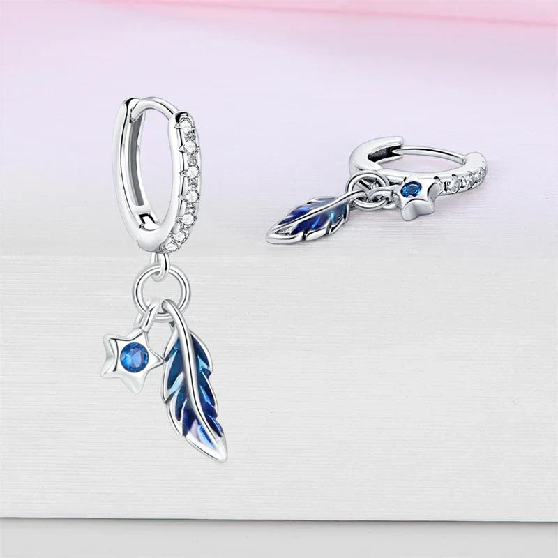 New in 925 Silver Romantic Feather Moon Stars Dream Catcher Earrings For Women Trending Fashion Jewelry Creative Birthday Gifts