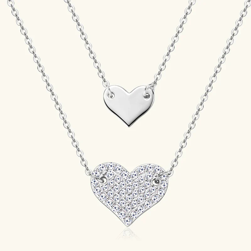 Collar Plata 925 Sterling Silver Heart Pendant Necklace 1.5mm&1.3mm Moissanite Necklaces For Women Double Chain Jewellry