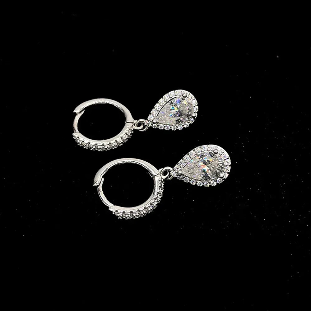 1carat Waterdrop Moissanite Hoop Earrings for Women D Color Pear/Heart/Oval Cut Halo Diamond Earring 925 Sterling Silver Jewelry
