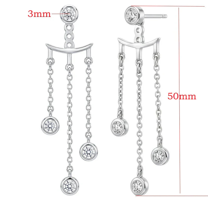 New 3mm 2 Ways To Wear  Moissanite Bubble Tassel Drop Earrings for Women Wedding Engagement Jewelry S925 Sterling Silver