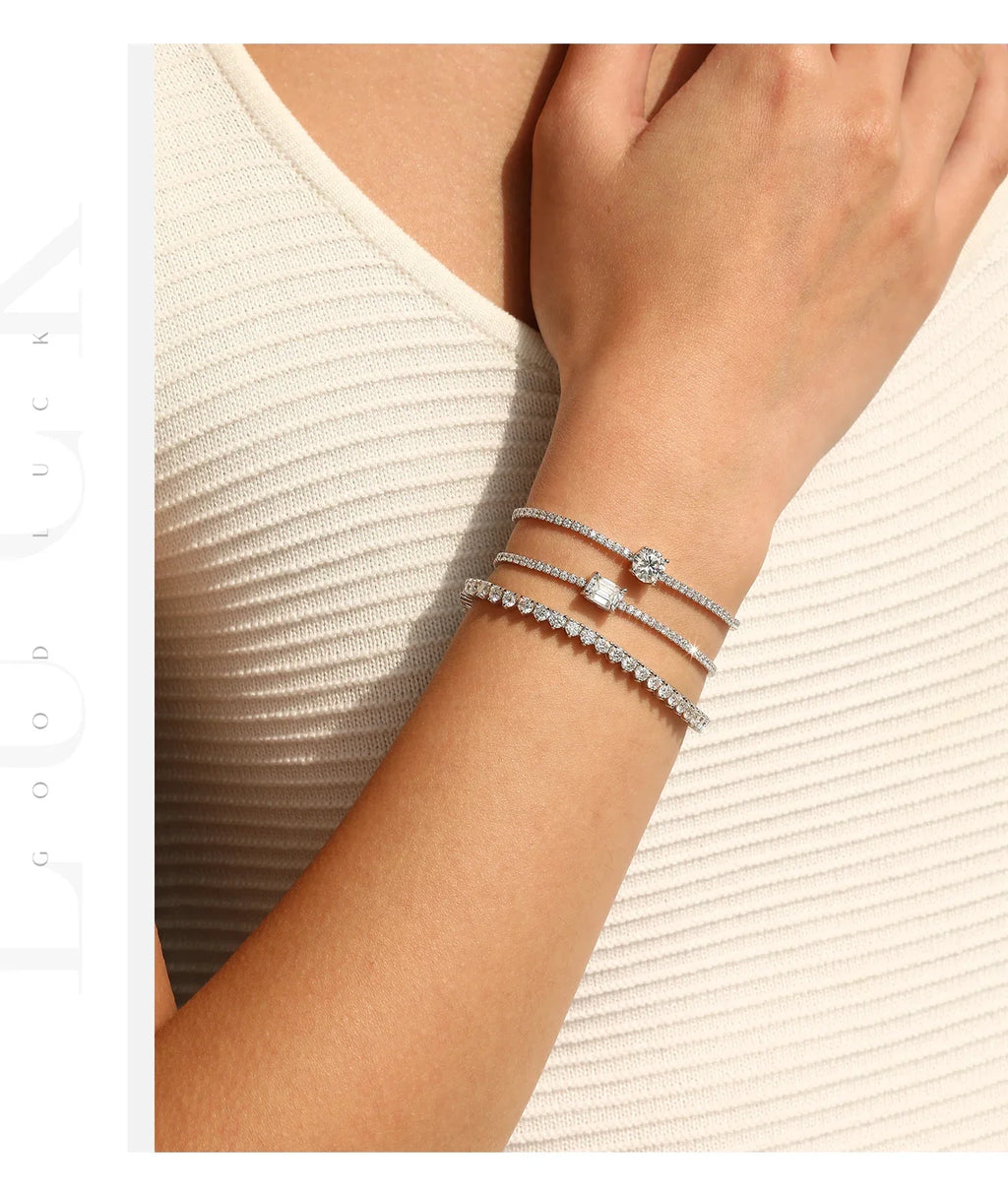 1CT Round D Color Moissanite Tennis Bracelet 925 Sterling Silver Luxury Stackable Bracelets For Women Vacation Jewelry