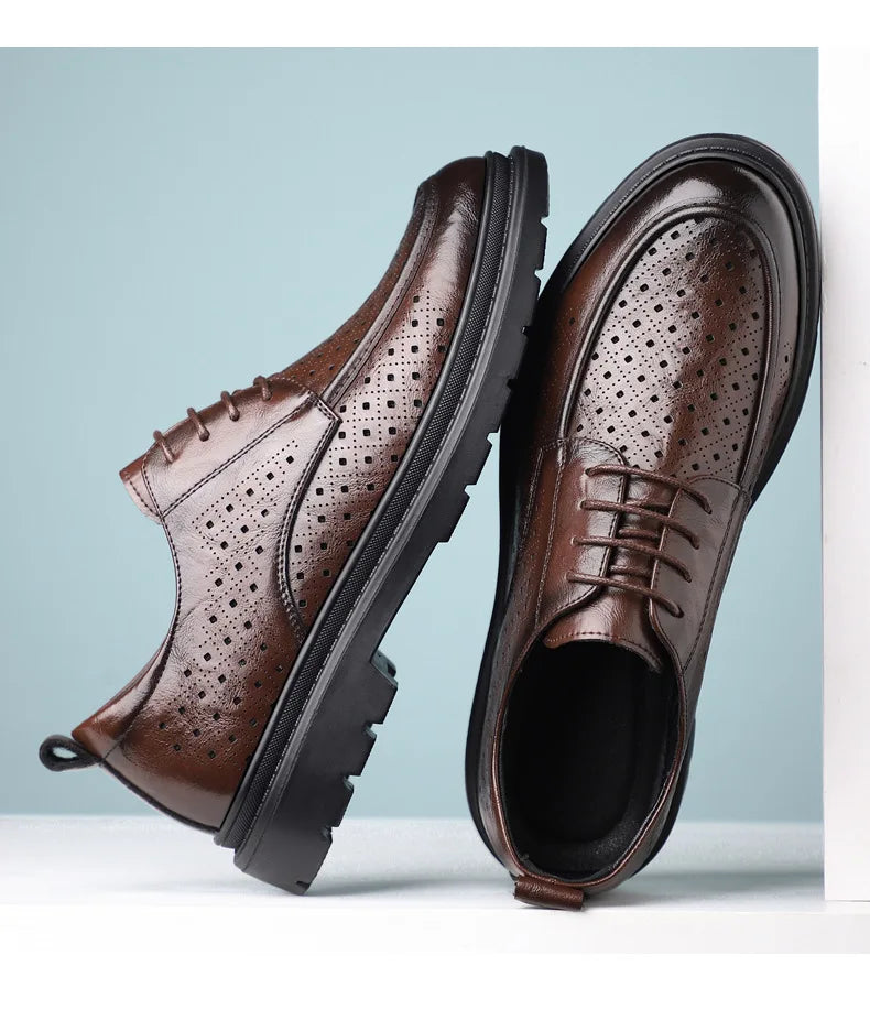 British Style Business Derby Shoes for Men Spring Summer Breathable Dress Shoes Male Fashion Casual Leather Wedding Shoe Man