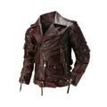 Men's Natural Leather Motorcycle Jacket Top Layer Causal Vintage Retro Moto Suit Leather Coat  Dropshipping