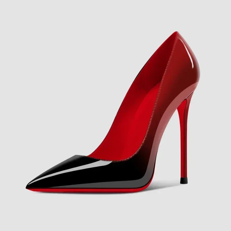 2025New Gradient Red Bottom Large Heels Sexy Leopard Pattern Pointed Professional Women's Shoes Black Graduation Single Shoes