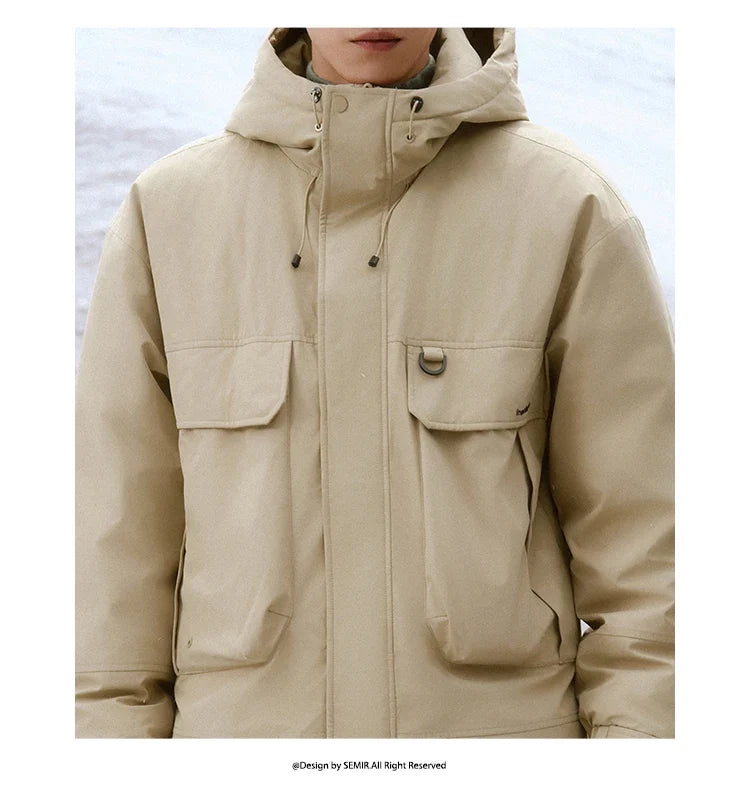 Down Jacket Men Windproof Waterproof Oil Stain Resistant 2025 Winter New Loose Hooded Workwear Thick Coat