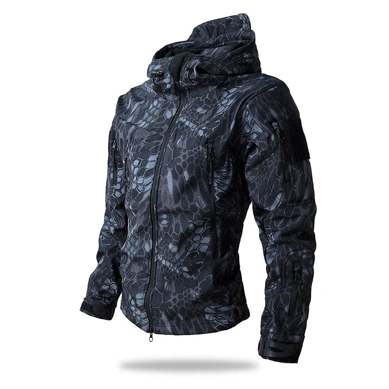 Lurker Shark Skin Soft Shell سترة تكتيكية للرجال، معطف بغطاء للرأس مقاوم للماء من الصوف، ملابس صيد، جاكيت مموه جديد للخريف في الهواء الطلق
