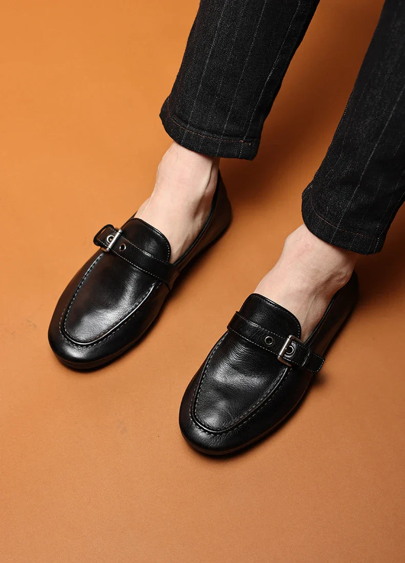 High-end Washed Genuine Leather Loafers Men's Shoes Slip on Fashion Trendy Casual Dress Work Leather Shoes Male Flats