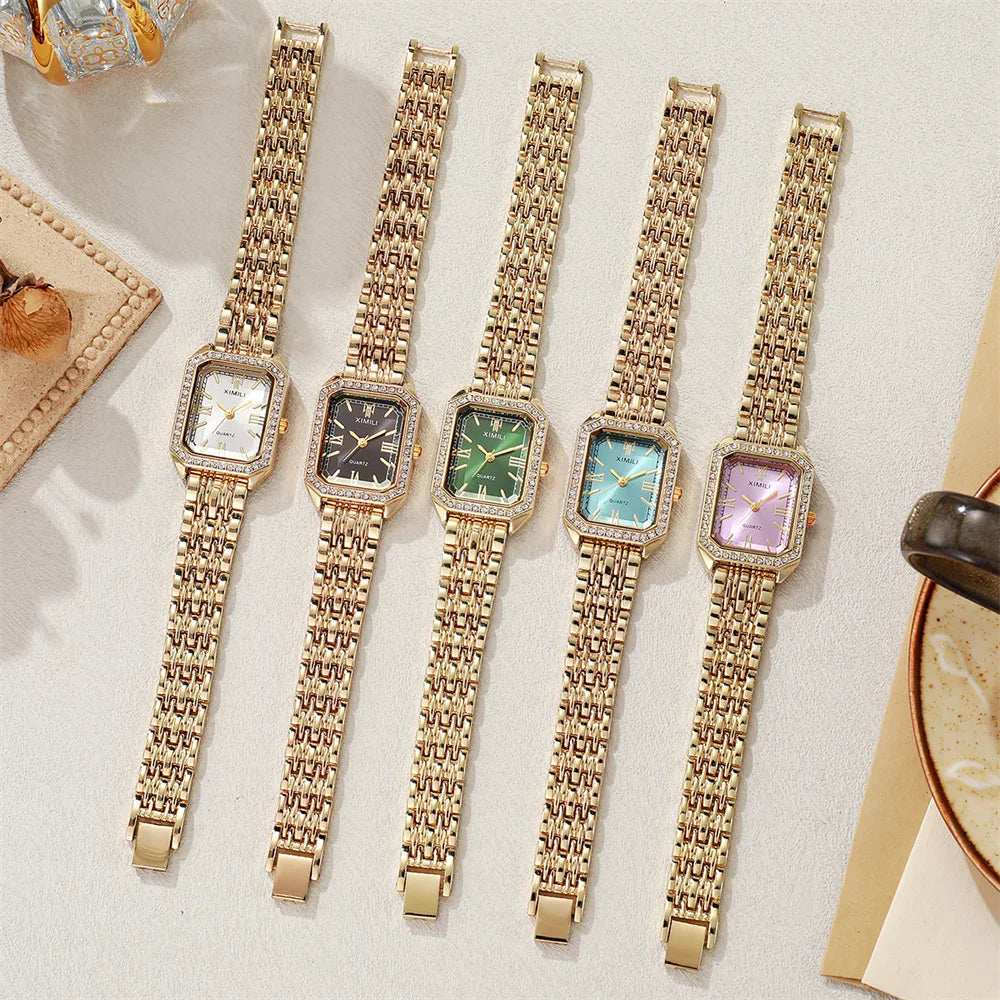 2025 Light luxury Brand Watch Women Business Simple Diamond Gold Watches Casual Female Student Fashion Quartz Clock Wristwatches