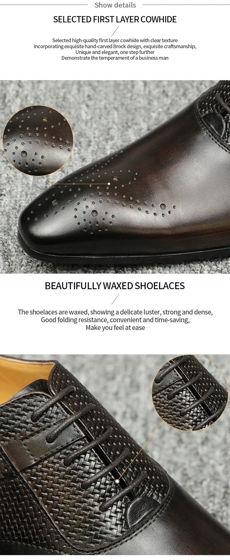 Luxury Mens Business Genuine Leather Shoes Fashion Wedding Oxfords Lace-up Pointed Toe Black Green Coffee Brogues Dress Shoes