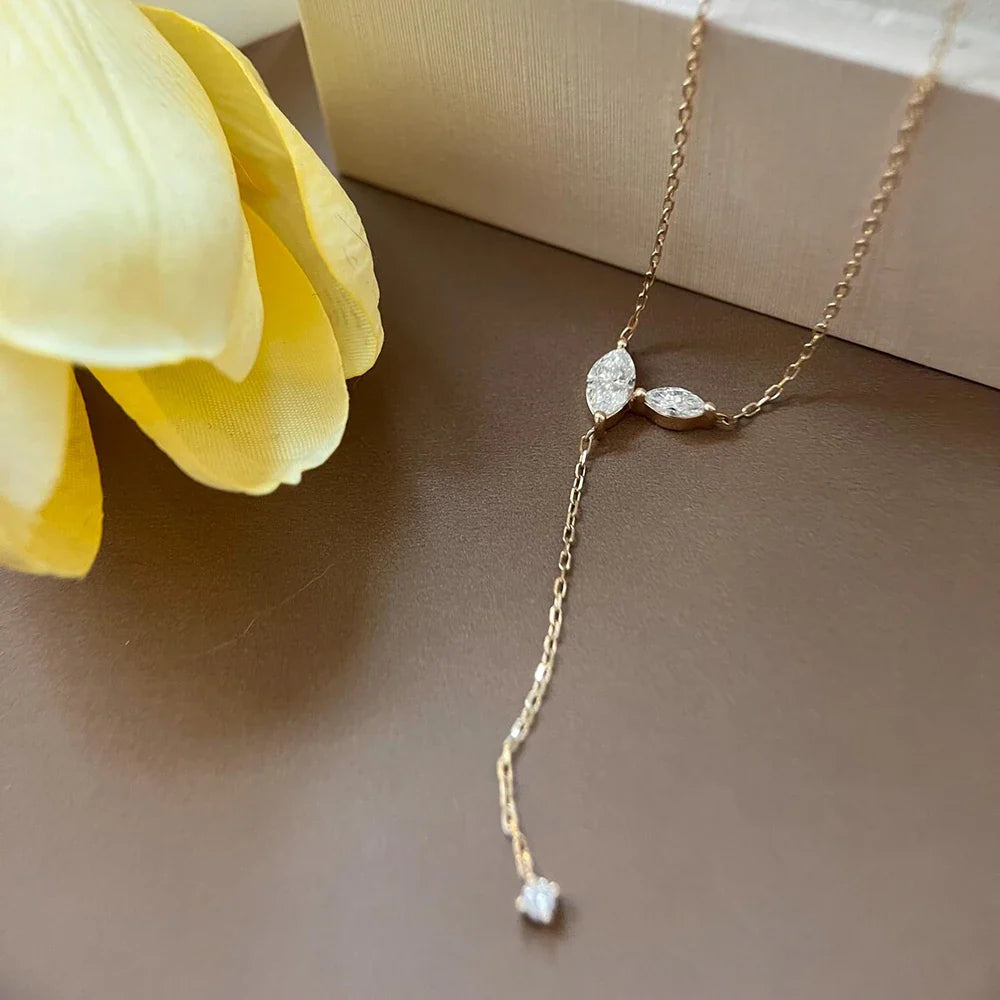 Certified Marquise Cut Moissanite Lariat Pendant Necklace S925 Silver 4cttw Lab Diamond Y-Style Long Tassel Neck Chain for Women