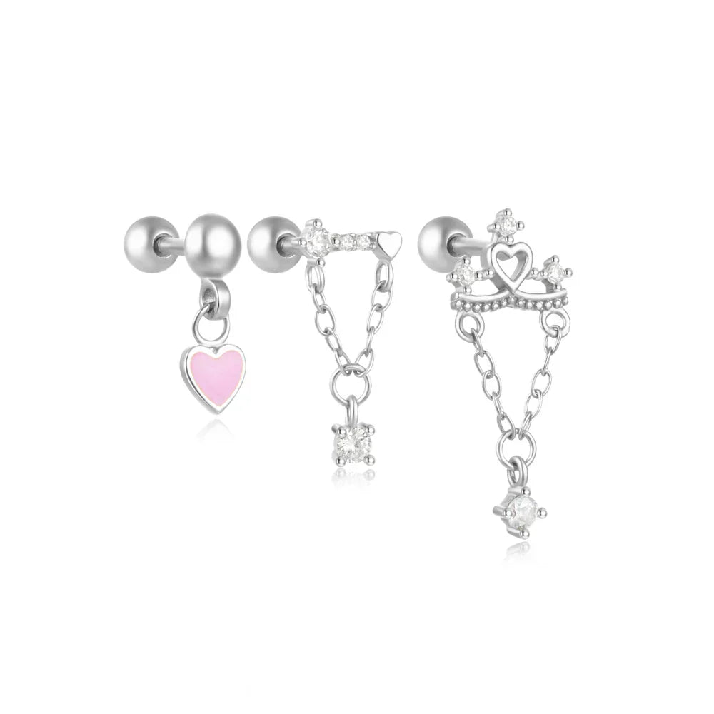 Heart Round Ball Flat Helix Piercing Earring 925 Sterling Silver Ear Studs Geometric Zircon Exquisite Trinket Studs Aretes