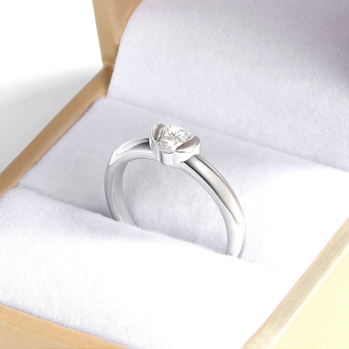 0.5CT Heart Cut Moissanite Solitaire Rings for Women Luxury Classic Wedding Lab Diamond Band 925 Sterling Silver Jewelry