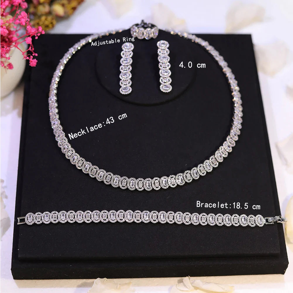 New Sparkling Cubic Zirconia Choker Necklace Earrings Bracelet Set for Women Wedding Party Jewelry