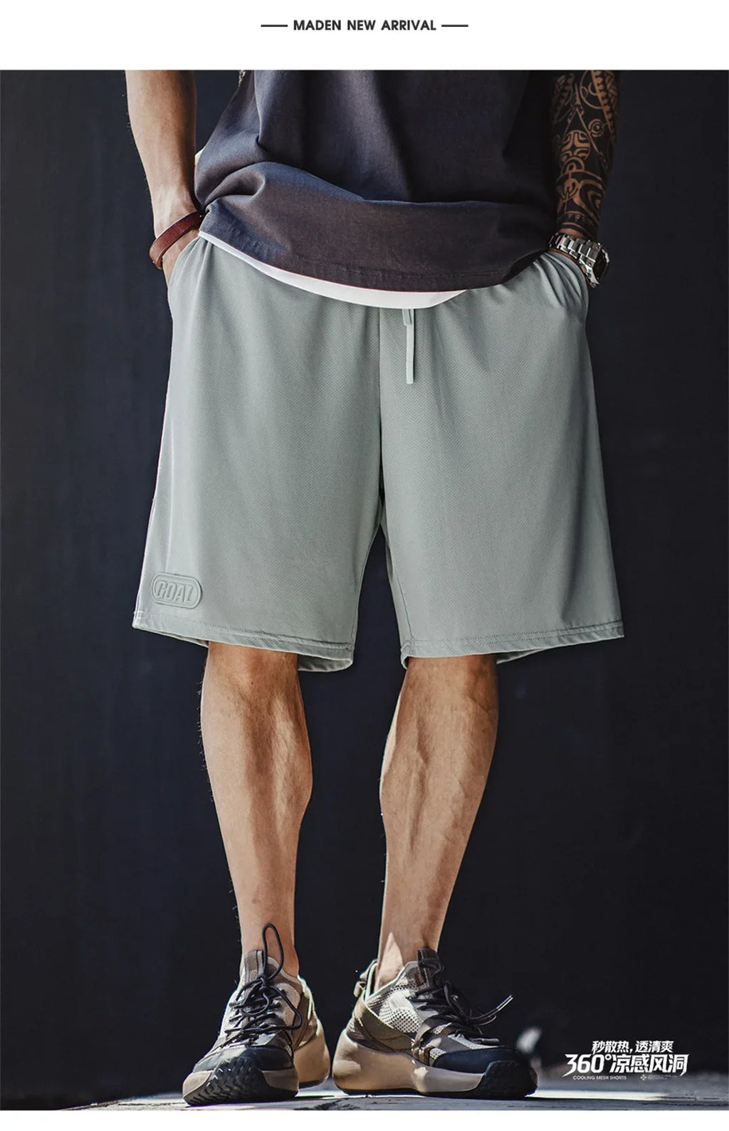 Men's American Workwear Mesh Ice Cool Breathable Short Thin Loose Outdoor Sports Fitness Casual Summer Training Bottoms