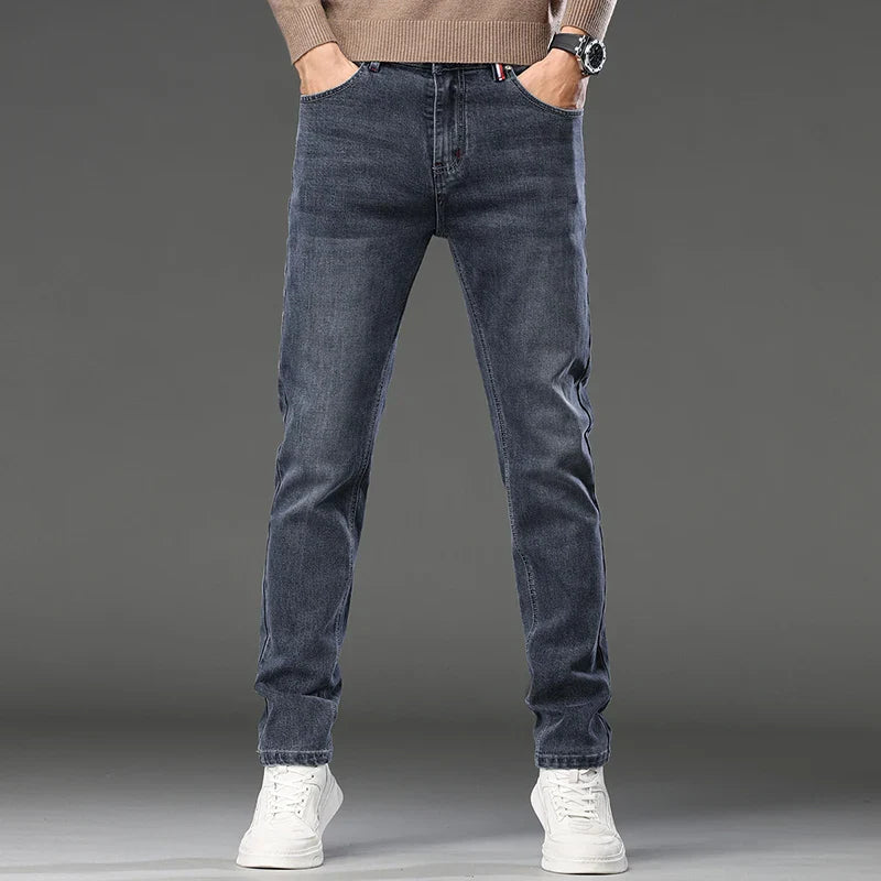 2026 New Men's Slim Fit Straight Leg Jeans European Style Versatile Business Casual Stretchy Long Pants