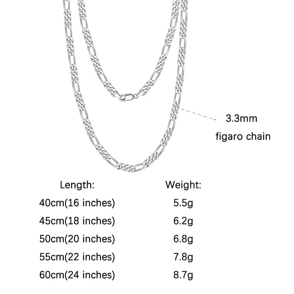 Trendy Men Woman Figaro Chain Necklace 3.3/5/7mm Diamond-Cut Figaro Chain 925 Silver Jewelry Party Gift OSC34
