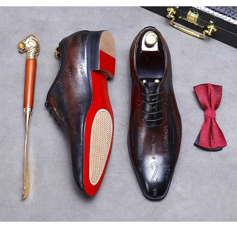 Men's Business Dress Leather Shoes Genuine Leather Shoes Full Cowhide British Laser Engraving Pattern Men's Wedding Shoes 37-46