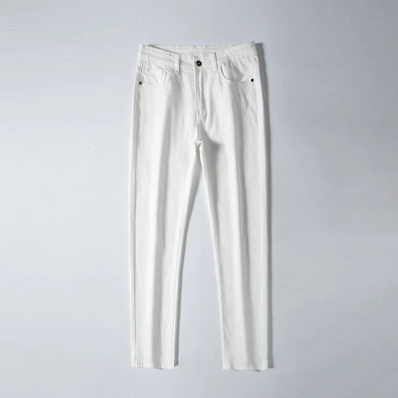 2026 Men White Jeans Fashion Casual Classic Style Slim Fit Soft Trousers Male Brand Advanced Stretch Pants