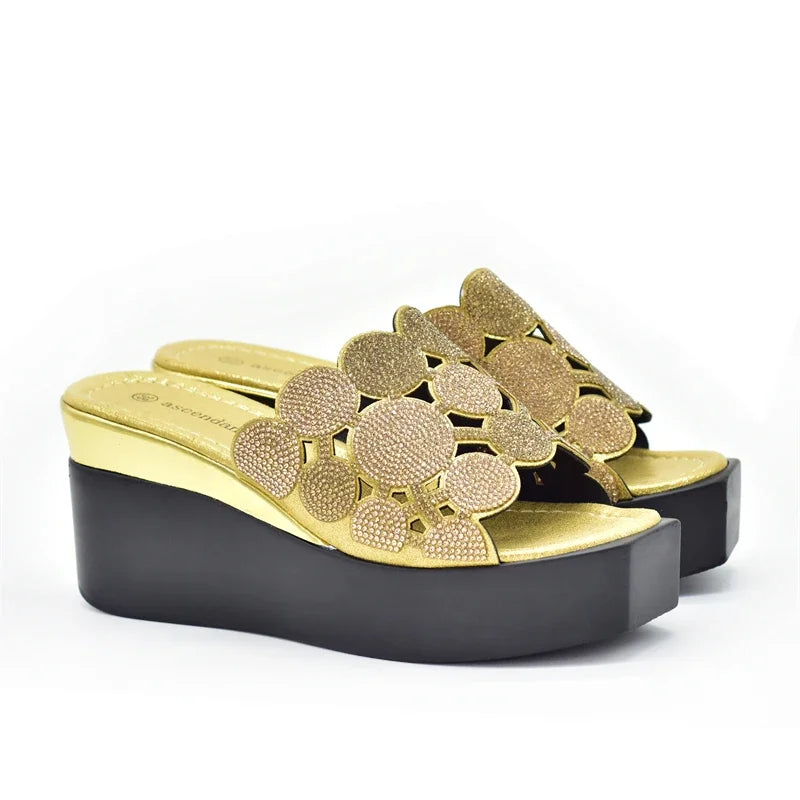 Women Bling High Heel Pumps Ladies Wedding Shoes with Rhinestone Wedges Slides Party Sandals Platform Slipper Peep Toe Shoes