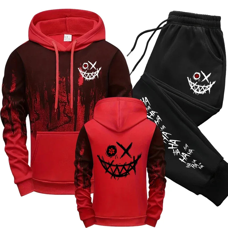 طقم بدلة رياضية رجالية من قطعتين، طقم كاجوال متعدد الاستخدامات، سويت شيرت للركض، أزياء مريحة للرياضة اليومية، بغطاء رأس بتصميم بسيط وحبر مرشوش